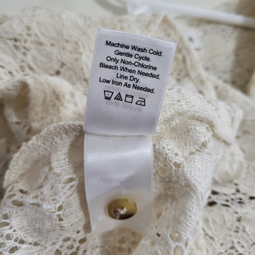 Coldwater Creek Lace Shirt Womens Large Cream Lace Summer Boho Coastal Cottage - Picture 8 of 12